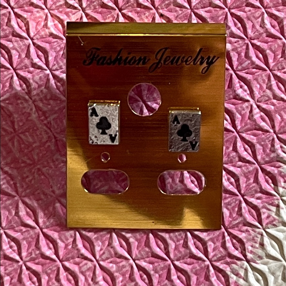 Silver tone small Playing Card Earrings New